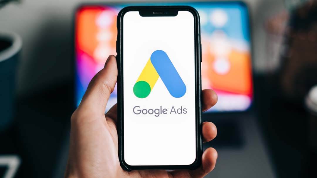 Smartphone displaying Google Ads logo, showcasing Foss Marketing Group's expertise as a top Google Ads marketing agency