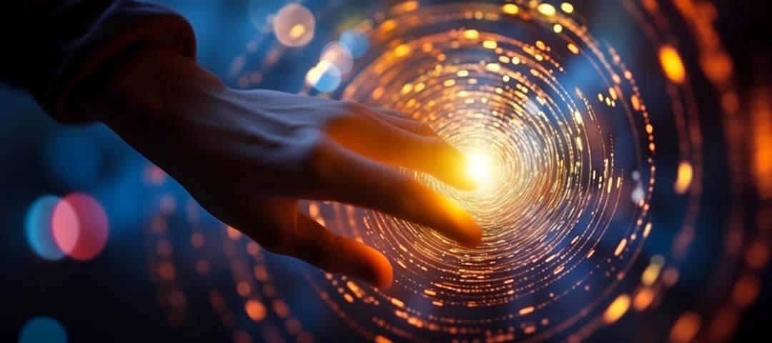 Ad retargeting by Roseville retargeting marketing agency driving results Hand reaching into a glowing vortex, symbolizing strategic ad retargeting to re-engage visitors and drive conversions effectively.
