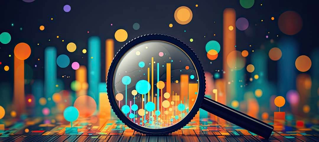 Search engine optimization and Sacramento SEO services boosting visibility Magnifying glass over colorful data charts, symbolizing expert SEO and Sacramento SEO services driving higher search rankings.