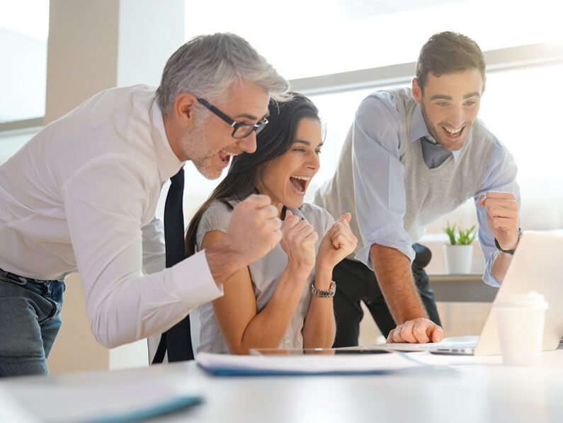 Winning content strategies built on research, not just style or trends Excited team cheering over results of strategy-first content marketing campaign focused on brand growth in Roseville and Sacramento